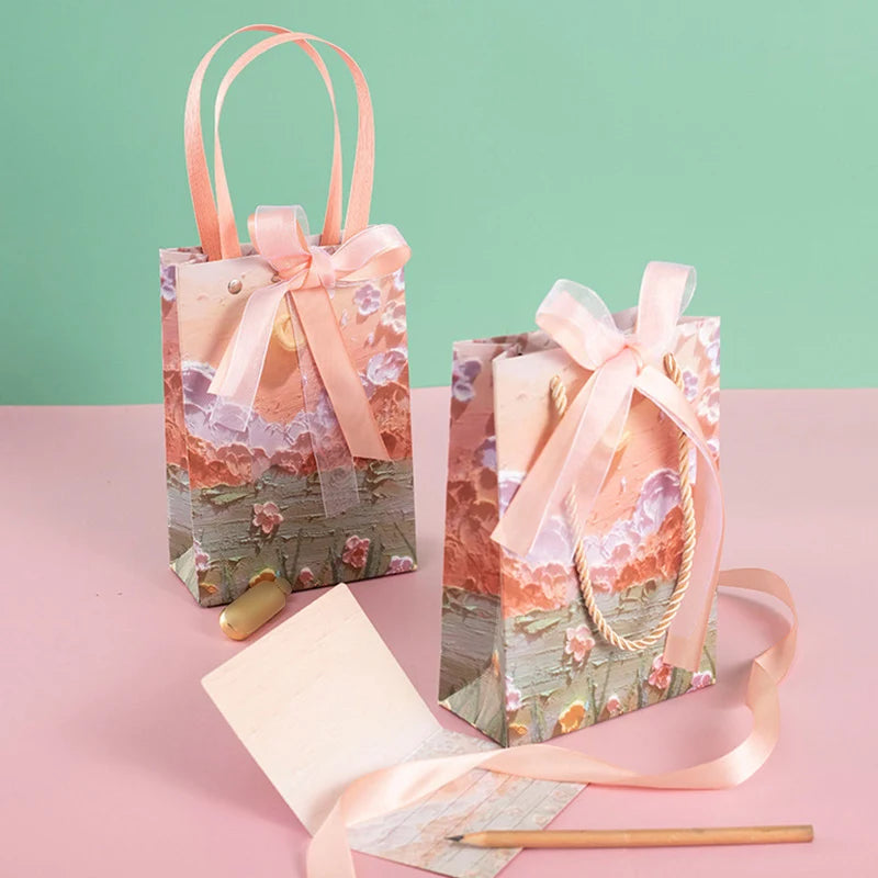 Flower Gift Packaging Bag 3D Cloud Oil Painting Paper Bag Valentine'S Day Birthday Wedding Party Favor Bag Clothes Store Handbag