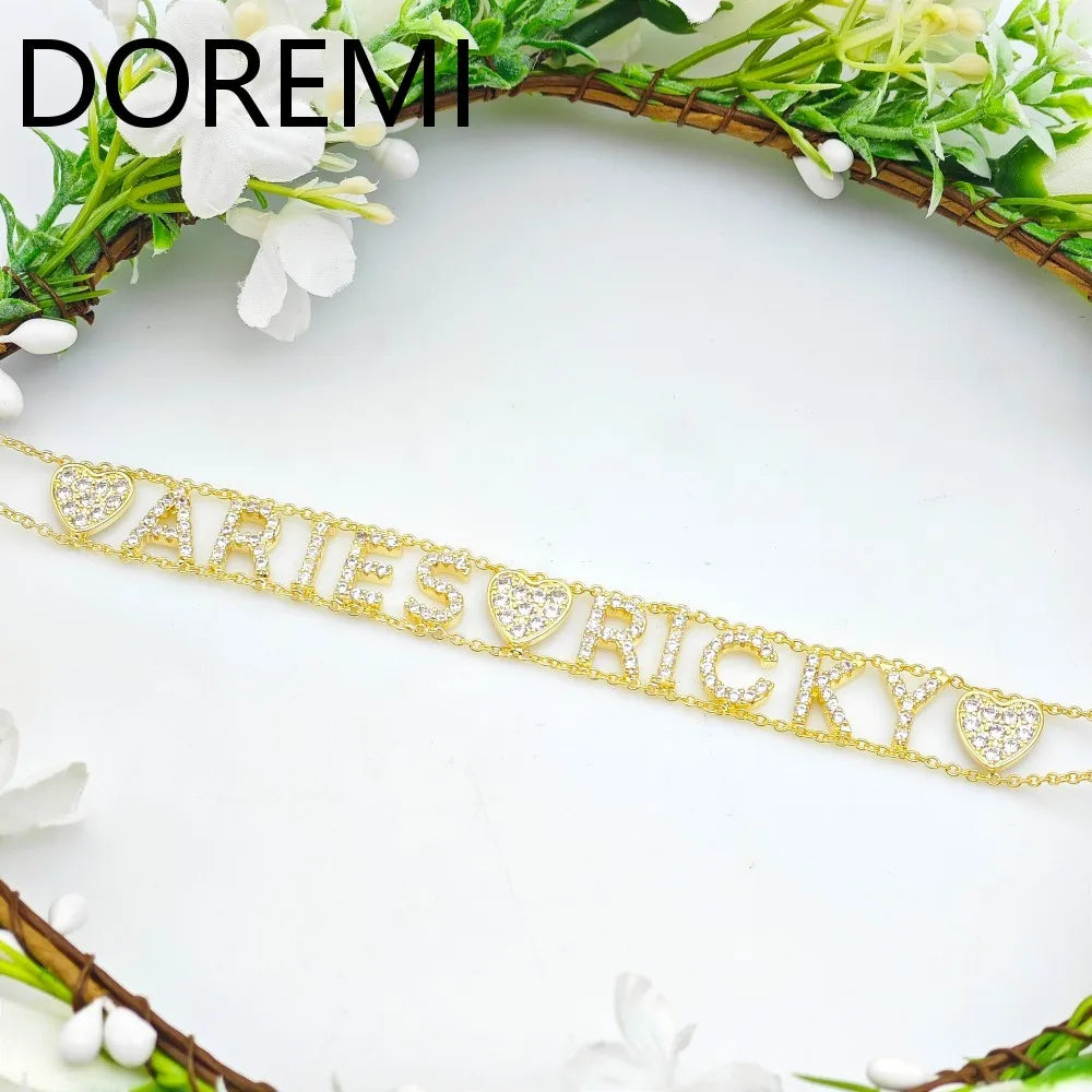 DOREMI 9mm Initial Letters Cz Name Necklace Double Chains Wome Letters Bracelet Gift Custom Jewelry Choker Necklace