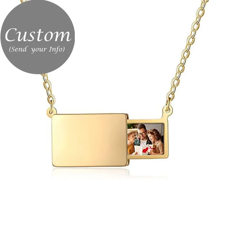 Personalized Stainless Steel Photo Necklace Custom Engrave Love You Color Photo Pendant Jewelry 2014 Couple Gift Valentines Gift