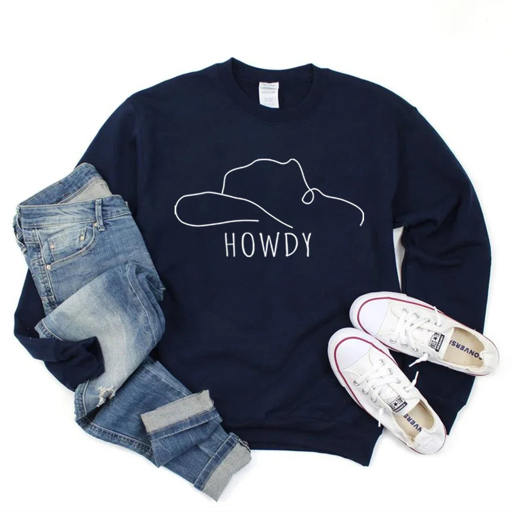 Fashion Cowgirl Style Christmas Gift Hoodies Howdy Hat Sweatshirt Country Western Shirts