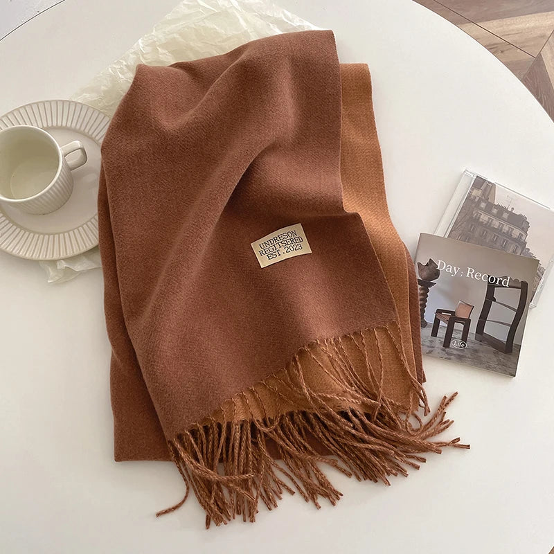 2023 New Fashion Cashmere Scarf Warm Winter for Women Korean Style Knitted Solid Color Double Sided Wraps Neckerchief