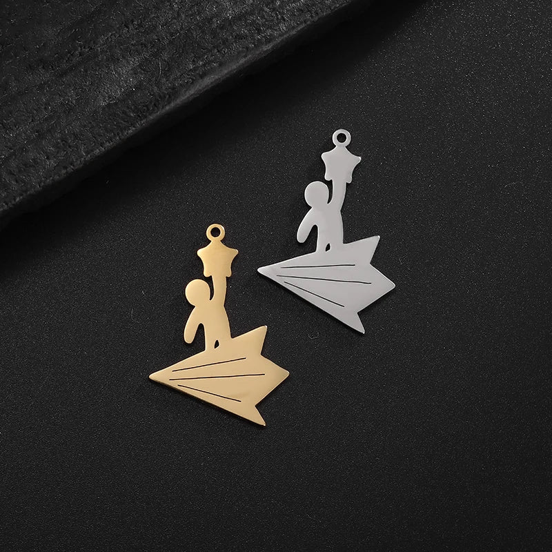 5 pcs/lot Stainless Steel Little Prince Gold Color Plane Little Prince Plane Gift Charm Jewelry Making Accessories Wholesale