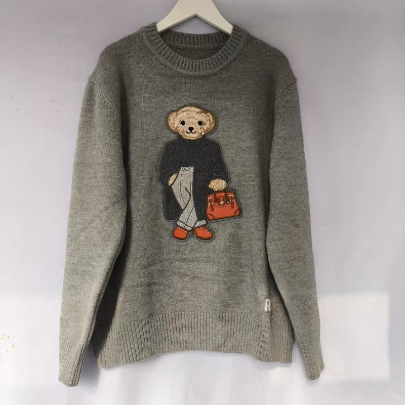 2025 New Rl High End Fashion O-Neck Loose Autumn Winter Warm Cashmere Knit Unisex Pullover Women's Ralphs Bear Sweater Jacket