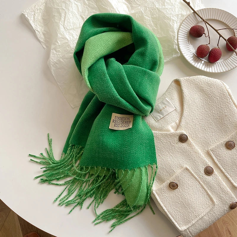 2023 New Fashion Cashmere Scarf Warm Winter for Women Korean Style Knitted Solid Color Double Sided Wraps Neckerchief