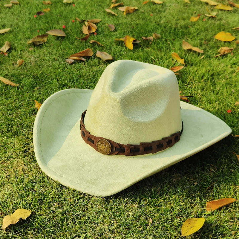 vegan suede Cowboy Hat for men retro suede cowboy Hat women Jazz hat wide brim Felt Fedora Hat vintage Panama sombrero hombre