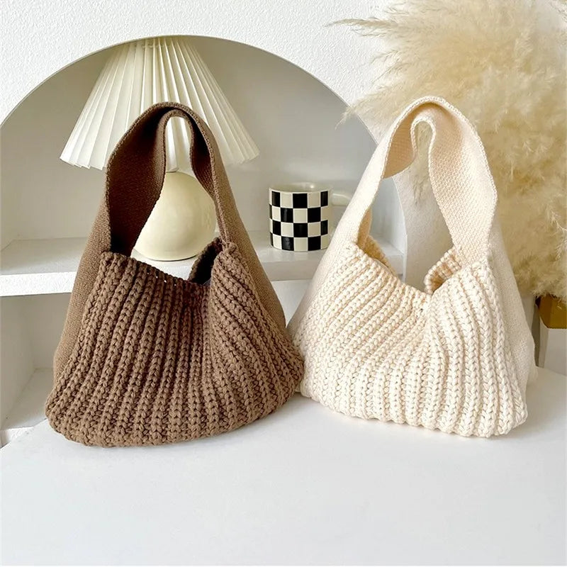 Fashion Crochet Handbag Soft Slouchy Hobo Bag Korean Style Vintage Retro Chic Square Pouch Winter Simple Knitted Warmer Handbag