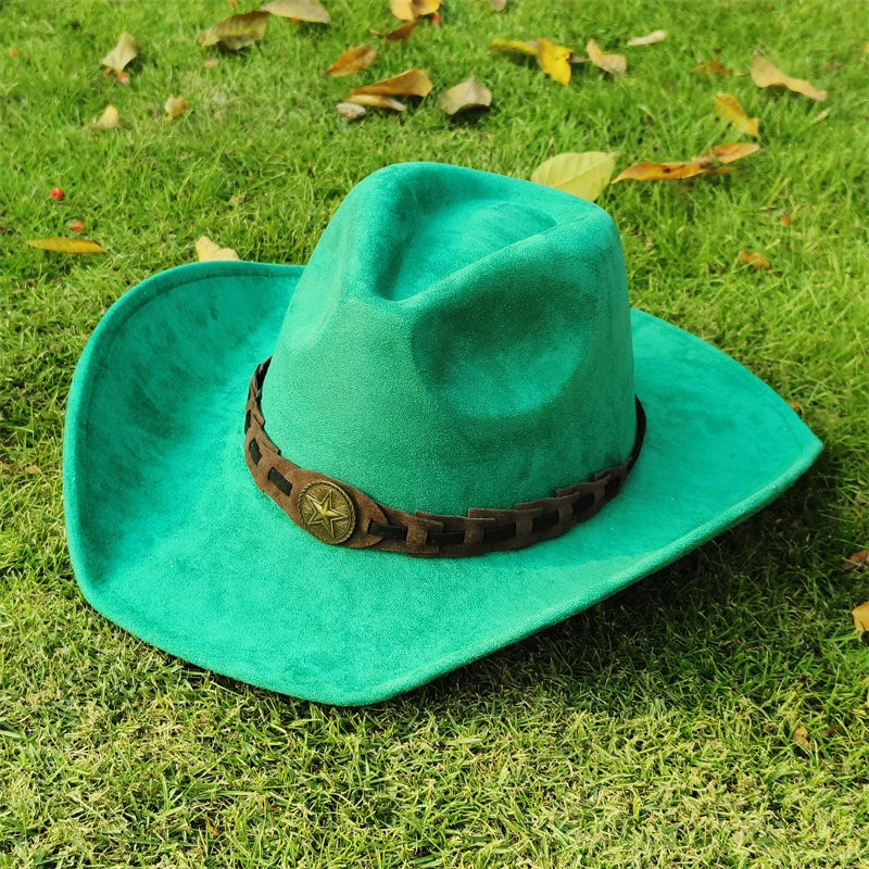 vegan suede Cowboy Hat for men retro suede cowboy Hat women Jazz hat wide brim Felt Fedora Hat vintage Panama sombrero hombre