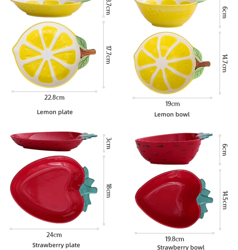 1pcs Creative Fruit Series Hand-painted Ceramic Tableware Cute Red Strawberry Lemon Pineapple Rice Dish Plate Salad Bowl