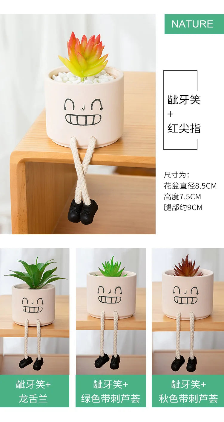 Creative Expression Character Hanging Foot Doll Fleshy Ceramic Flowerpot Personalized Handicraft Decoration Breathable Pot