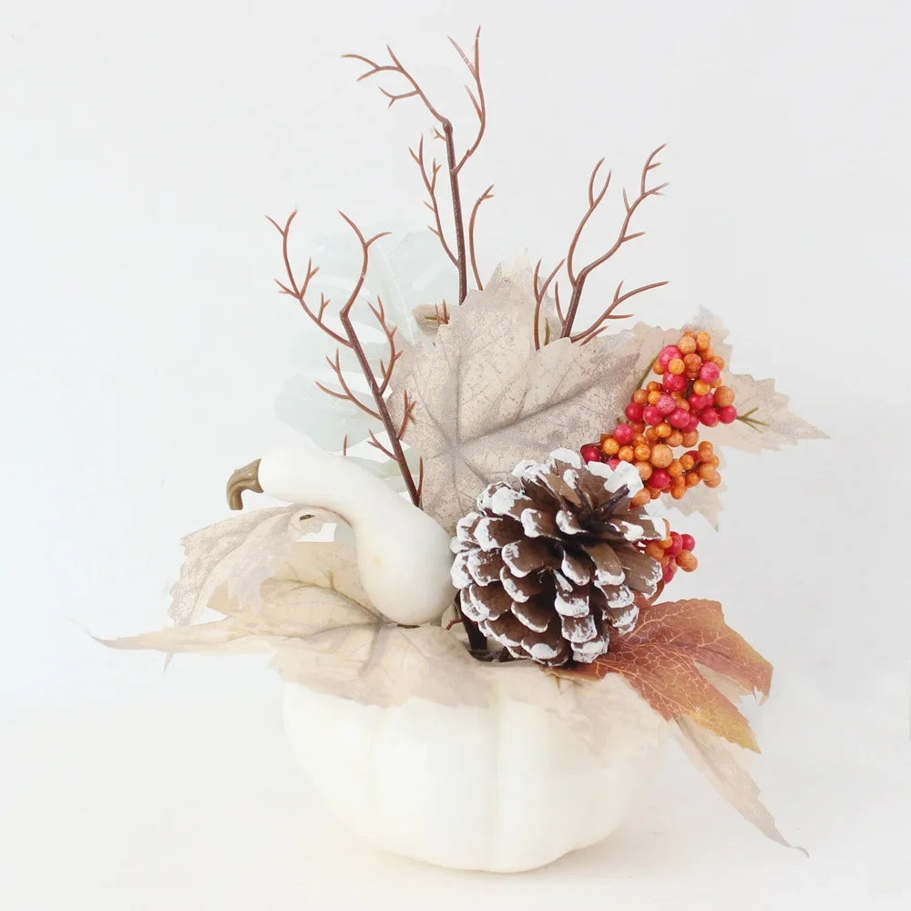 Autumn Wreath Farmhouse Decoration Farmhouse Thanksgiving Maple Leaf Berry Halloween White Pumpkin Set Garland Ornament Pendant Valentines Gift