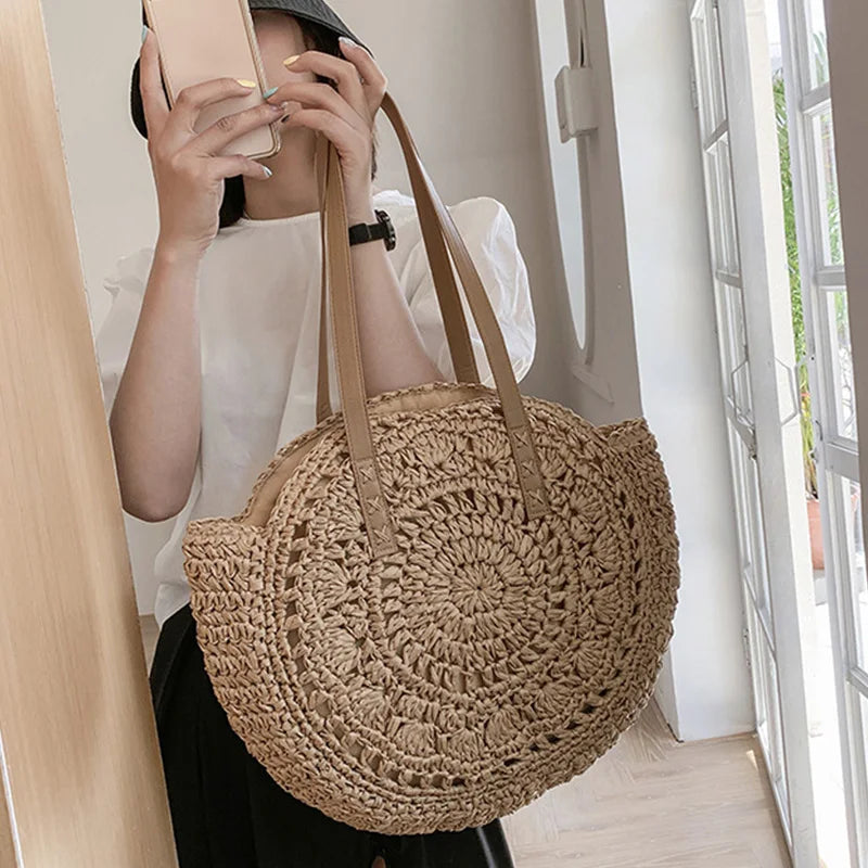 New Large Capacity Handbag Totes Holidays Pack Handmade Straw Shoulder Bags For Women Big Travel Beach Bag bolsa feminina