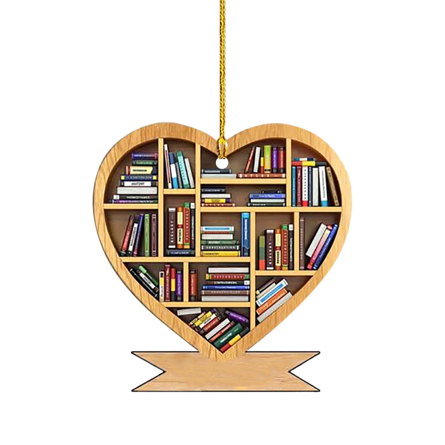 Book Lovers Heart Shaped Bookshelf Pendant Acrylic Craft Crystals Hanging Room Ornament Christmas Beard Decorations Car decor