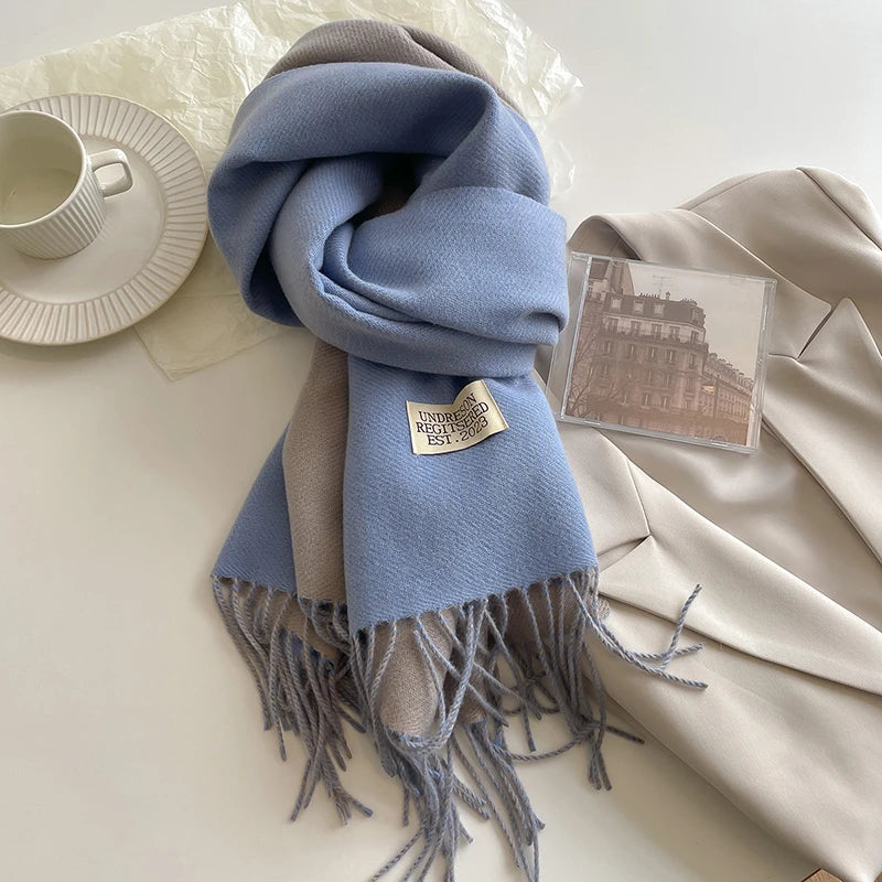 2023 New Fashion Cashmere Scarf Warm Winter for Women Korean Style Knitted Solid Color Double Sided Wraps Neckerchief