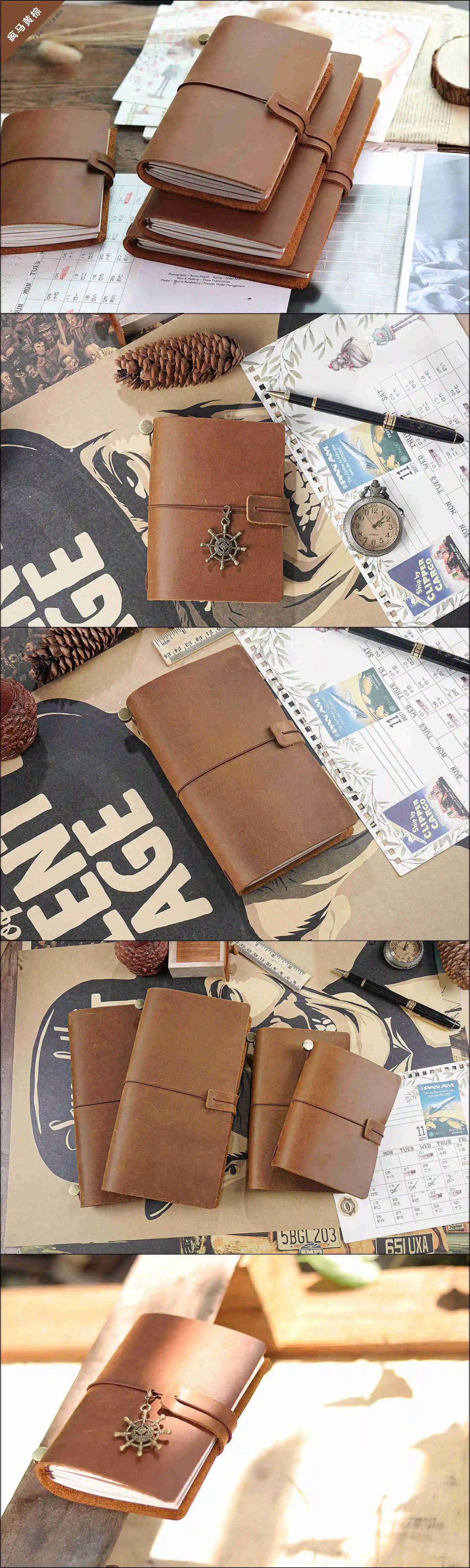 Genuine Leather Journal Traveler's Notebook Retro Handmade Diary Portable Sketchbook Cowhide Gift Planner Provide Engraved Logo