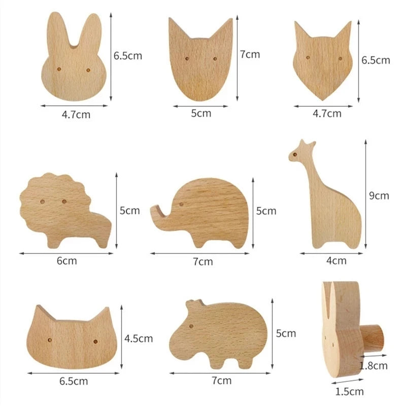 Wooden Drawer Hooks Room Decor Animal Hook Wall Keychain Coat Hook Home Wardrobe Cute Wood Hook Hanger Kitchen Accessories