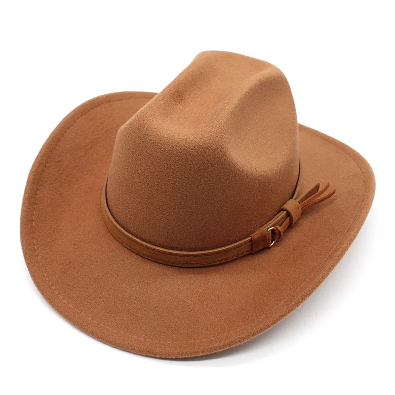 Winter Autumn Men's Western Women Cowboy Hat For Gentleman Lady Cowgirl Jazz Hat Wide Brim Felt Fedora Hat Sombrero Hombre