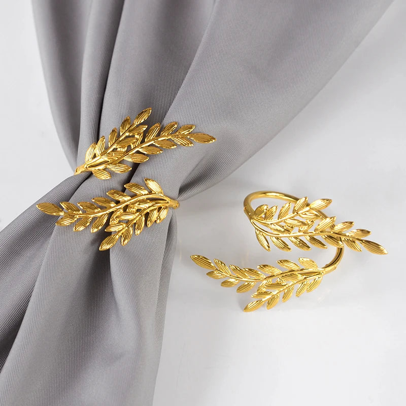 6Pcs Gold Wheat Napkin Rings Leaf Napkin Holder For Thanksgiving Wedding Home Kitchen Dinnig Table Decorations