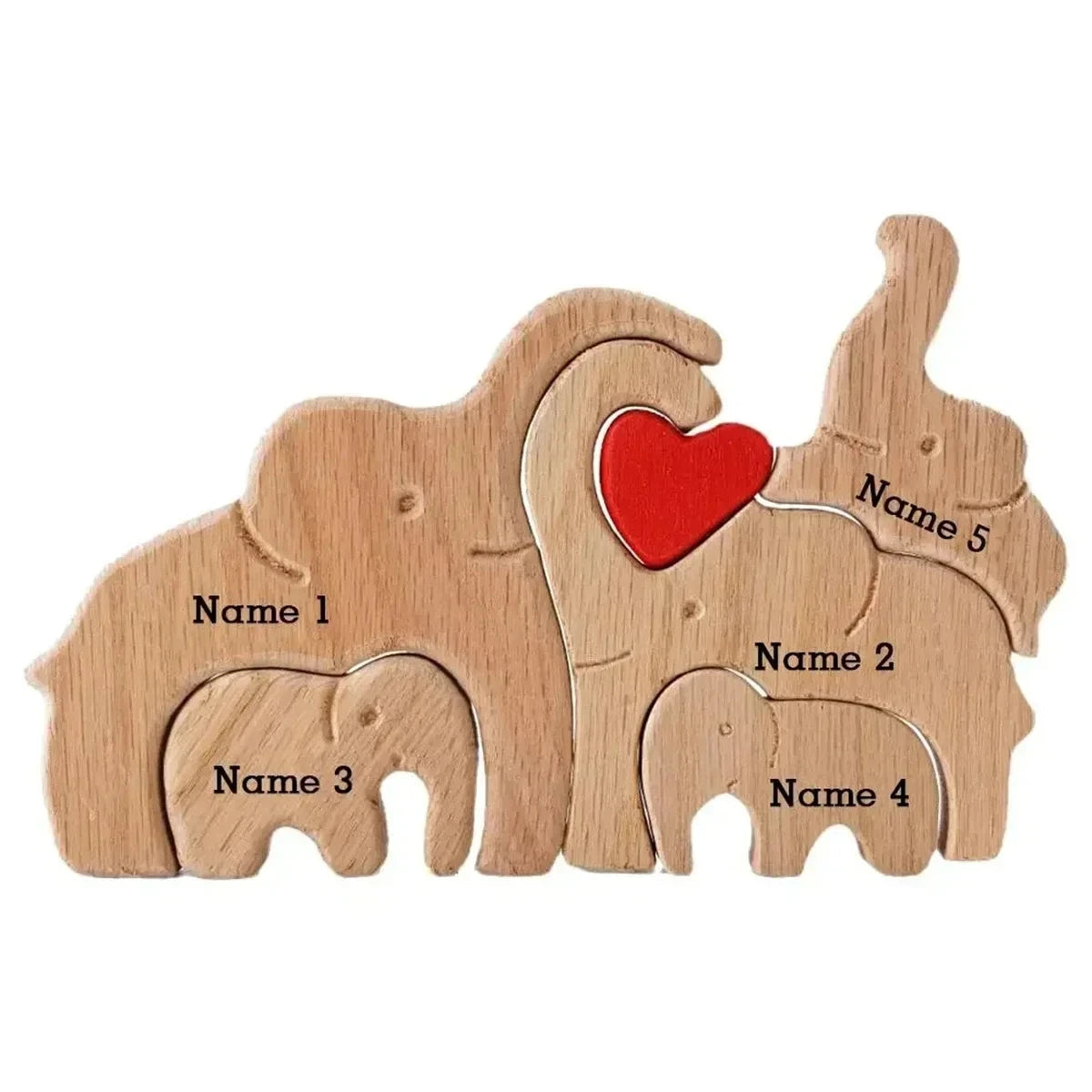 Personalized Elephant Family Wooden Puzzle Love Animal Wood Puzzle Custom Family Name Sculpture Free Engraving Decor Gifts Valentines Gift