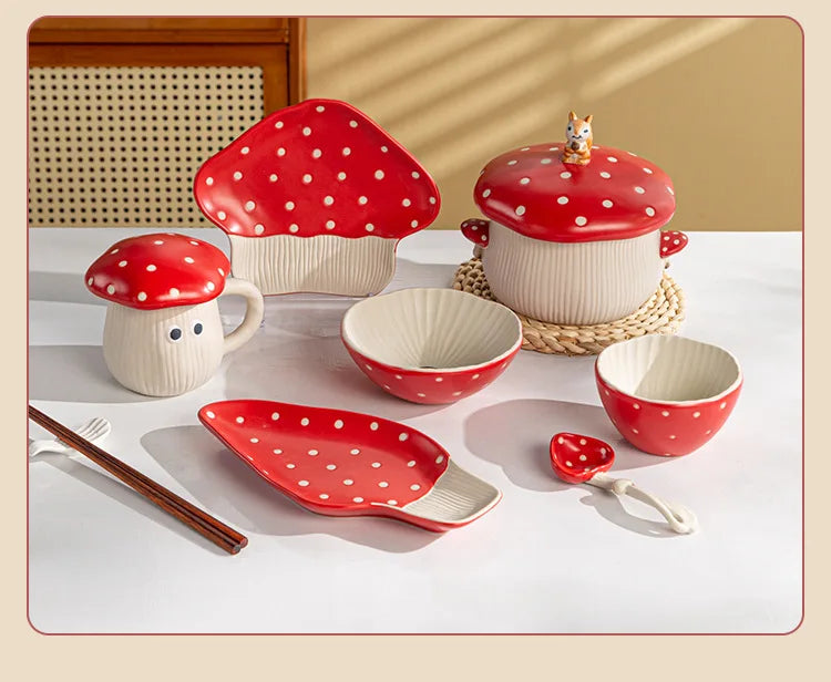 Cute Creative Plate Ceramic Mushroom Shape Restaurant Homehold Vegetable Fruit Cake Bread Dessert Plates Kitchen Supplies