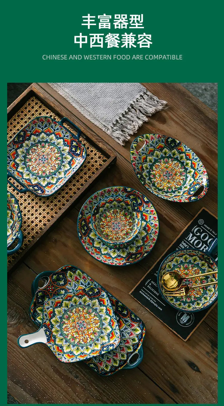 Polish style ceramic dishes household creative baking tray fruit salad mashed potatoes Noodles bowl cake plate Kitchen supplies