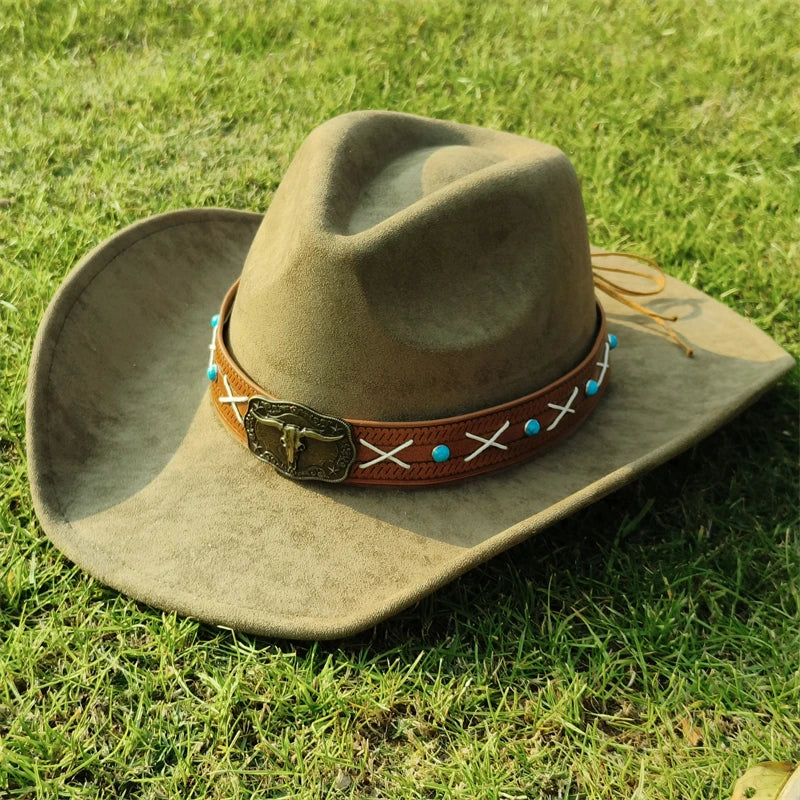 vegan suede Cowboy Hat for men retro suede cowboy Hat women Jazz hat wide brim Felt Fedora Hat vintage Panama sombrero hombre