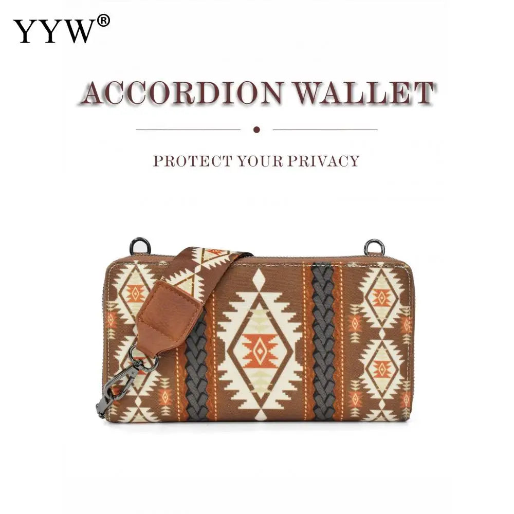 Fashion Bohemian Cowgirl Wallet Purse for Women Western Aztec Ethnic Clutch Wristlet Wallet with Credit Card Holder Shoulder Bag