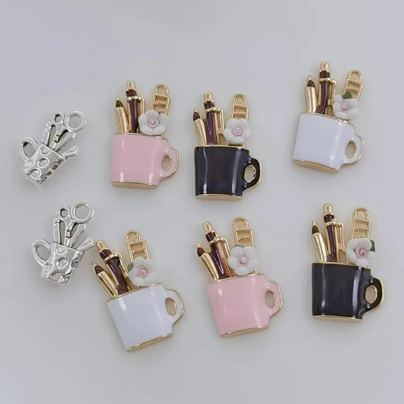 10pcs/lot  Make up Cup  Tool Gold-colour Enamel Charms  For design bracelet  earring  Jewelry DIY Craft