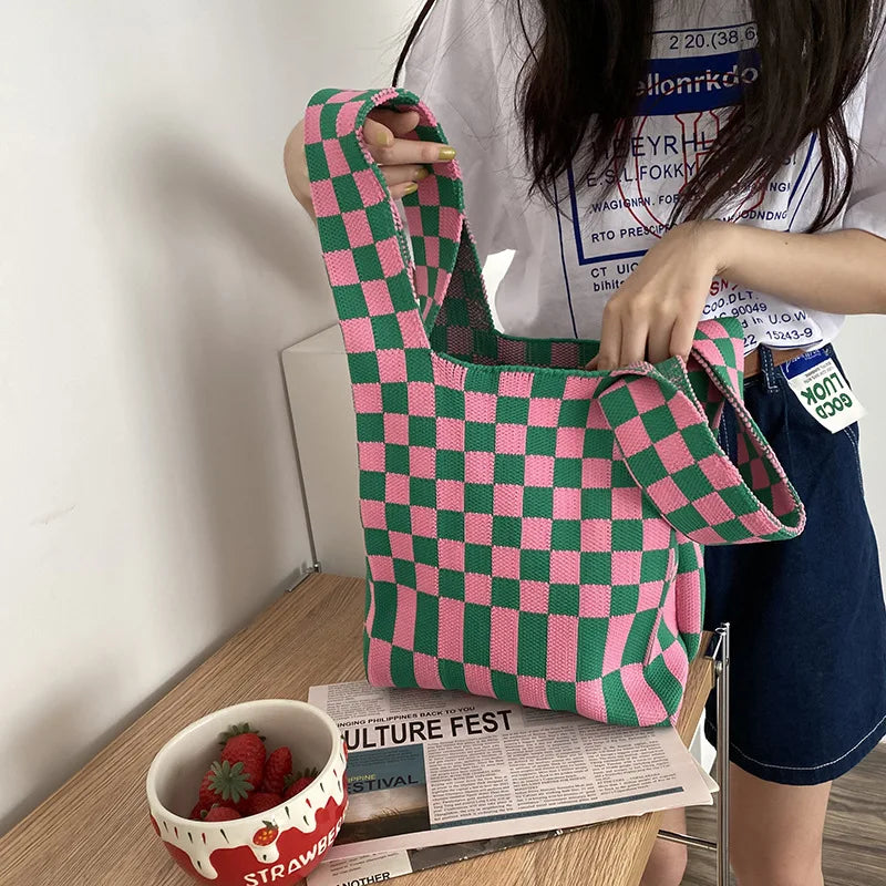 Knitted Women'S Shopper Bag Reusable Shopping Bags For Groceries Large Eco Storage Bag Woman Korean Shoulder Handbags Tote Pouch