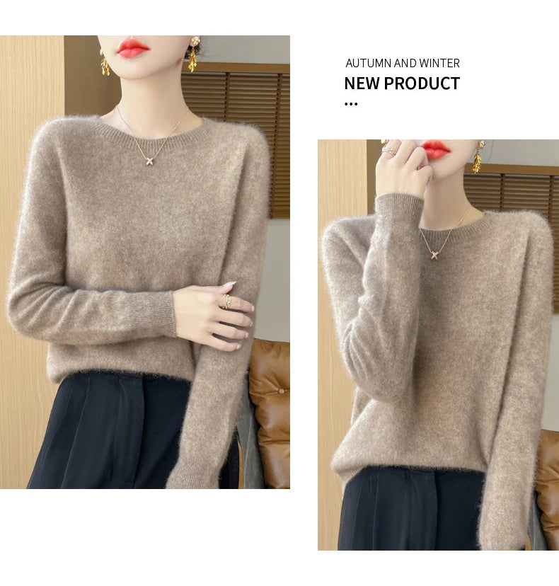 Autumn Winter Women Clothing O-Neck Pullover 100% Merino Wool Sweater New Fashion Cashmere Tops Bottoming Long Sleeve Knitwear