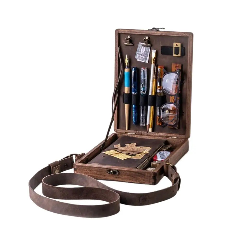 Writers Messenger Wood Box A5 Wooden Retro Trend Shoulder Bag Postman Outdoor Briefcase Art Supplies Box Home Decor Storage Box