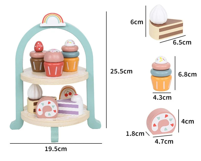 Wooden Kitchen Pretend Play Toy Tea Party Set for Little Girls Coffee Maker Set Cake Ice Cream Tea Playset for 3 4 5 6 Ages Girl