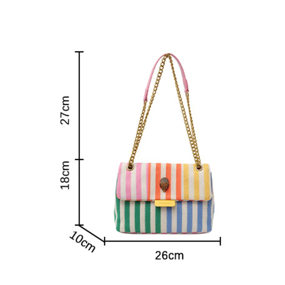 Summer Fashion Beach Bag Colorful Stripe Canvas Bag Handheld Tote Bag Women's Leisure Vacation One Shoulder Crossbody Bag-ll