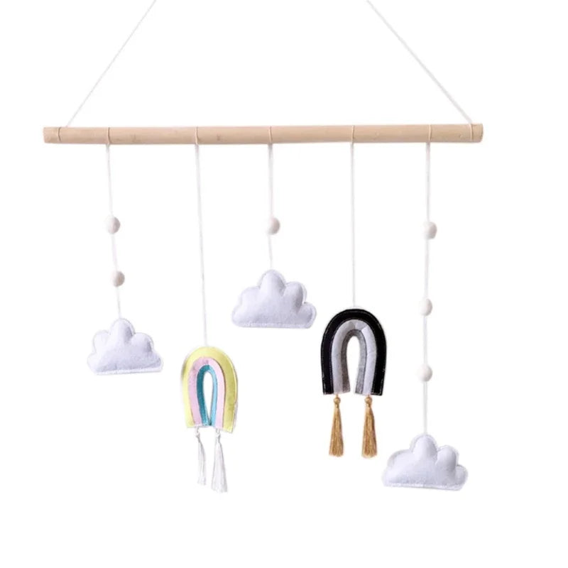 Nordic Style Cute Felt Clouds Shape Wall Hanging Ornament Wooden Stick Tassel Pendant Kids Room Decoration Photography Props