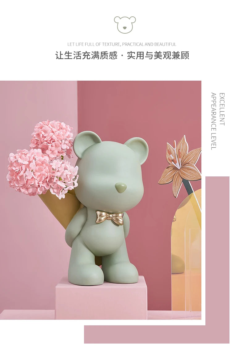 Bear Figurine Resin Flower Vase Modern Home Decor Vases Living Room Decoration Office Desk Accessories Wedding Decoration Gifts