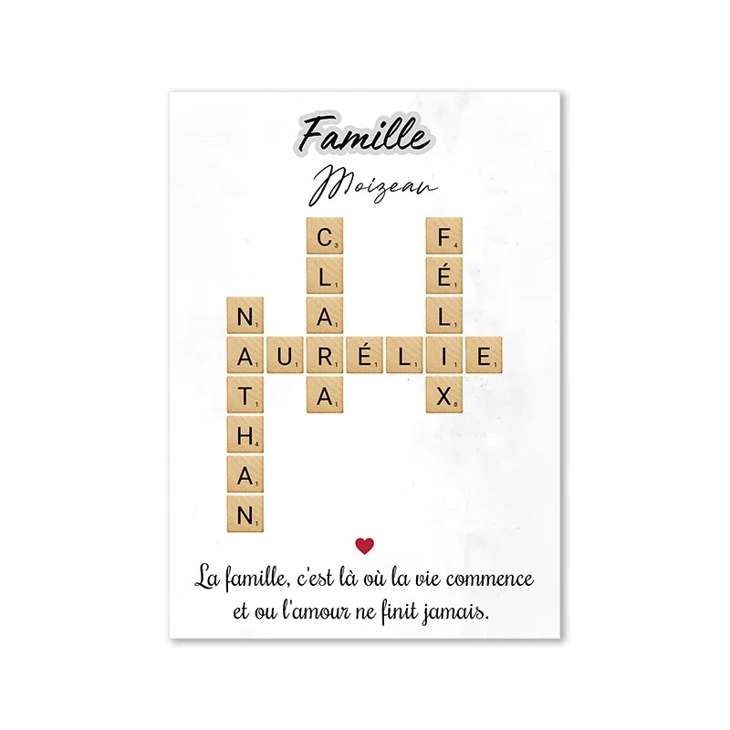 Personalized Family Name Scrabble Puzzle Sign Poster Grandkids Crossword Custom Wall Art Print Nordic Home Decor Christmas Gift Valentines Gift