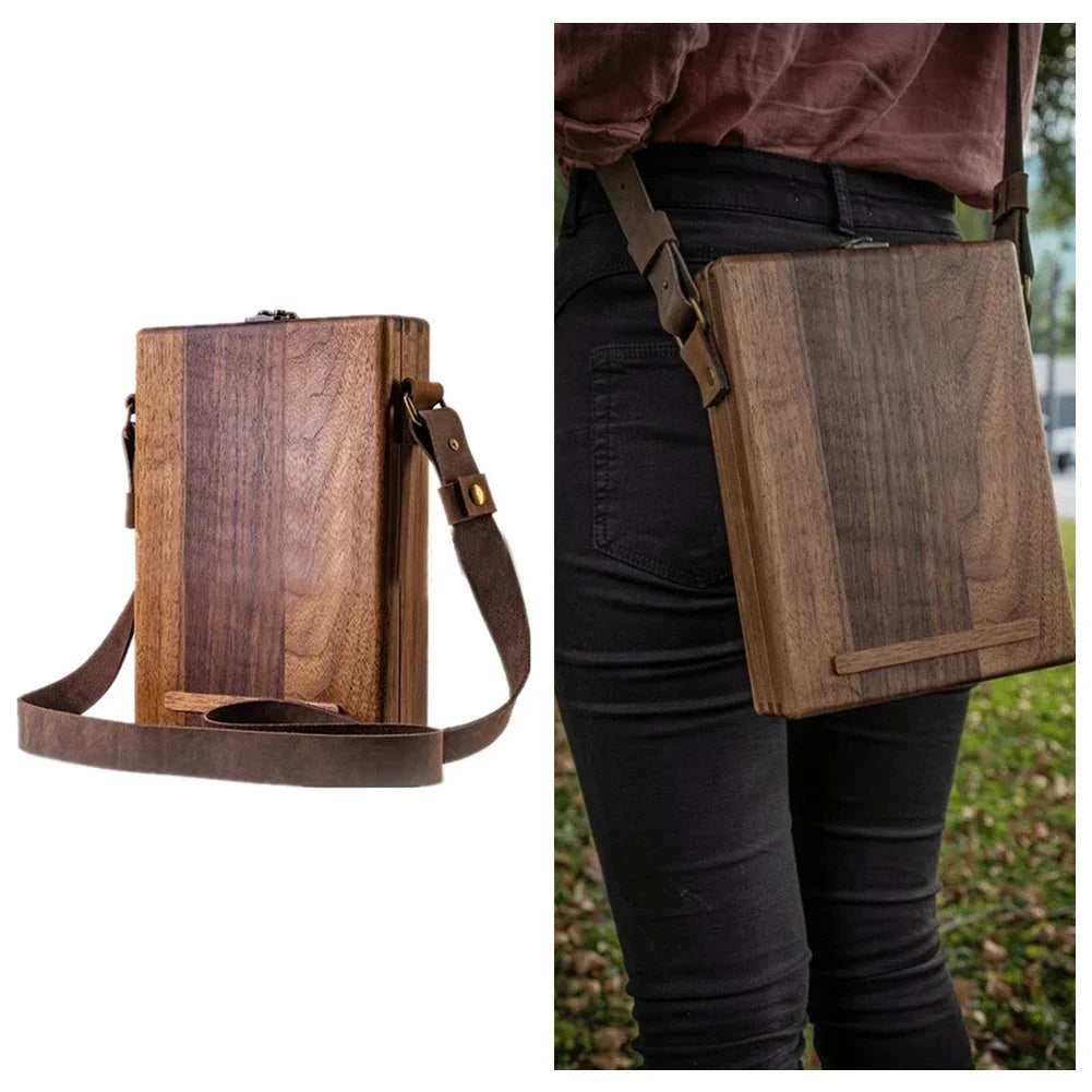 Multifunction Outdoor Crossbody Gift Brush Storage Postman Briefcase Retro Portable Artist Tool Pencil Writer Messenger Wood Box