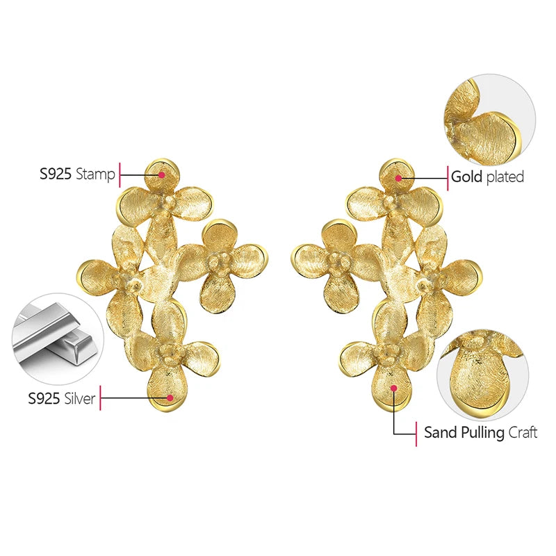 Lotus Fun Unusual Luxury Osmanthus Flowers Stud Earrings for Women Real 925 Sterling Silver 18K Gold Wedding Fashion Jewelry