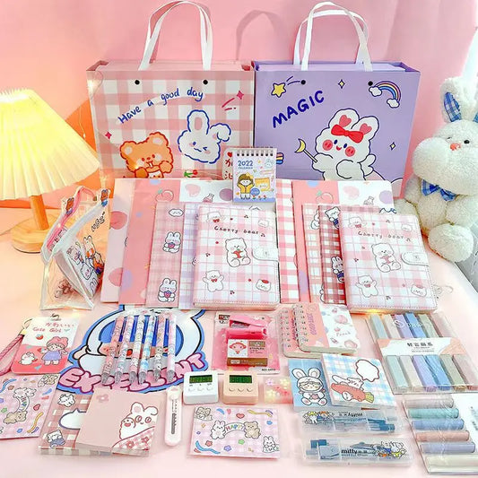 Stationary Set Students Back to School Gift Box Full set of Notebook Stickers Birthday Gift School Writing Stationery Sets