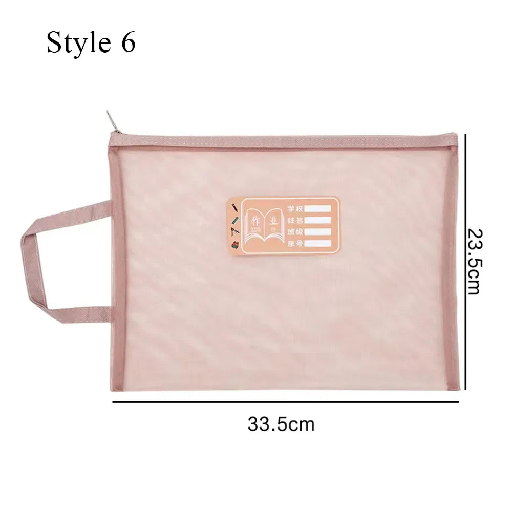 A4 Stationery Storage Bag Double-layer Mesh Zipper Bag Large Capacity Organizer Cosmetic Makeup Bag Transparent File Folders