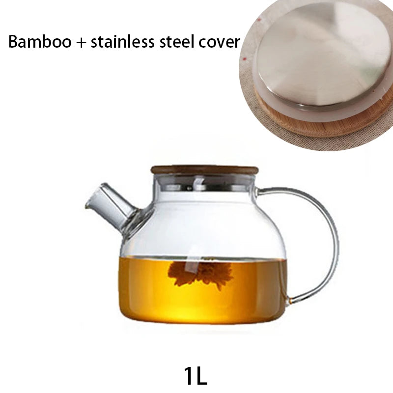 YWDL 1L/1.8L Borosilicate Glass Teapot Set Clear Teapots With Cup Removable Filter Spout Drinkware For Loose Leaf Blooming Tea