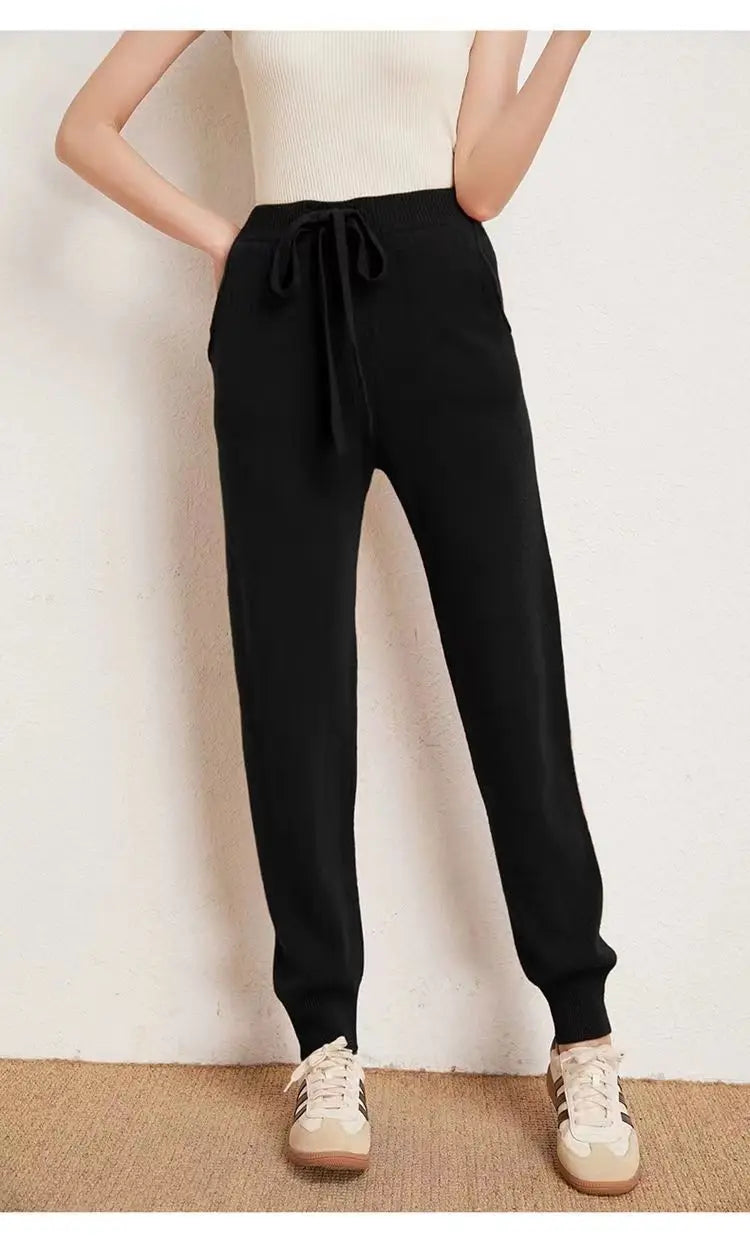 Women's 100% Wool Knitted Trousers, Casual Sports Sweatpants, Korean Version, Small Leg Pants, Female Cashmere Pants, Fashion