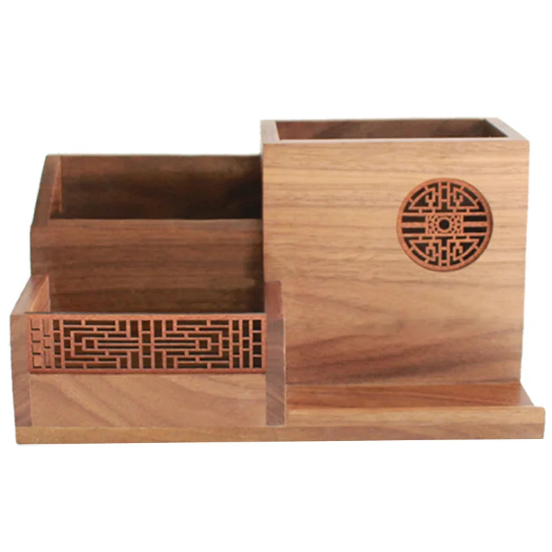 2022 Desktop Finishing Box Wooden Office Stationery Storage Box Pen Holder Creative Combination Multi-function Pen Holder