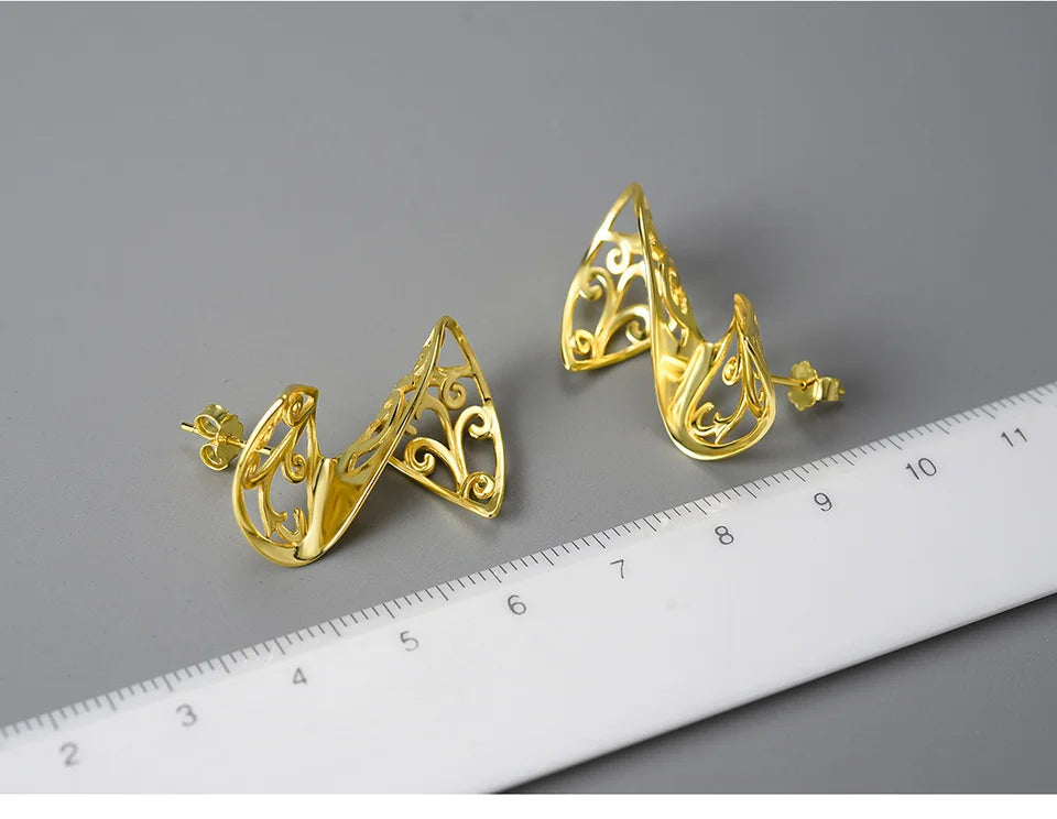 Lotus Fun 18K Gold Unusual Classical Pattern Acanthus Leaf  Party Dangle Earrings for Women 925 Sterling Silver Luxury Jewelry