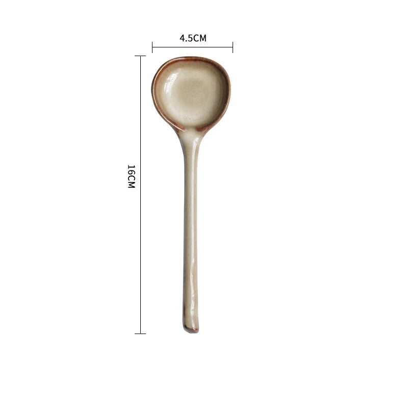 Ceramic Soup Spoon Japanese Tableware Eating Spoon Creative Long handle Spoons Kitchen Cooking Utensil Tool Teaspoon For Kicthen