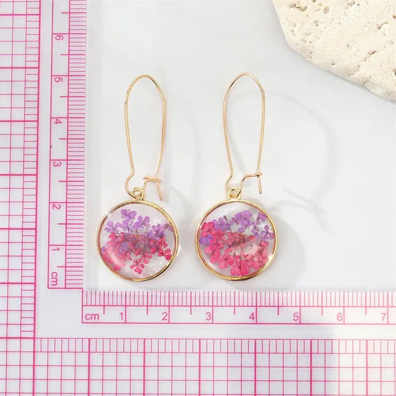 Unique Dried Flower Earrings Women Fashion Colorful Real Floral Earrings Creative Resin Epoxy Immortal Flower Earrings Jewelry