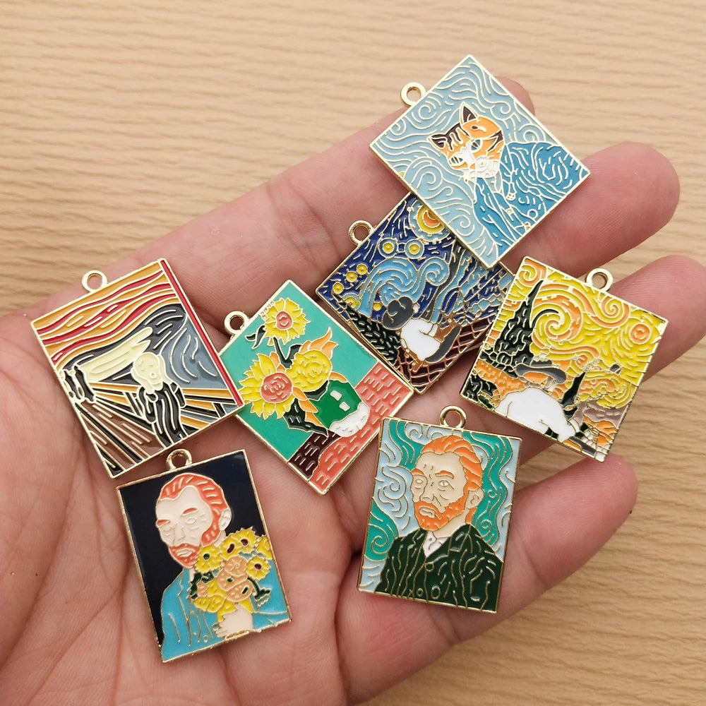 10pcs Enamel Abstract Painting Charm for Jewelry Making Earring Pendant Necklace Accessories Diy Supplies Zinc Alloy Gold Plated