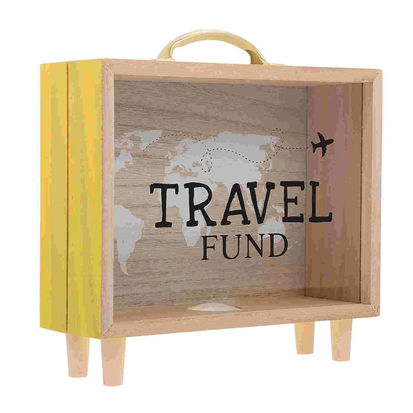 Wooden Clear Money Bank For Travel Fund Piggy Bank Vacation Fund Box Wooden Shadow Box Suitcase Bank Treasure Case Counting Home