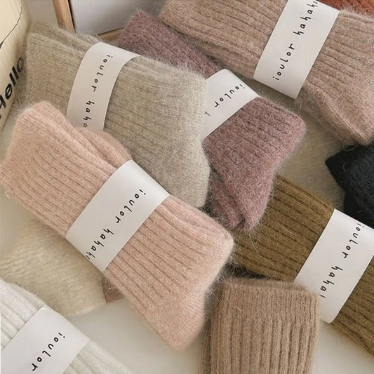 Fashion Cashmere Winter Warm Velvet Socks Thermal Thick Mid Tube Socks Stripes Long Socks For Women