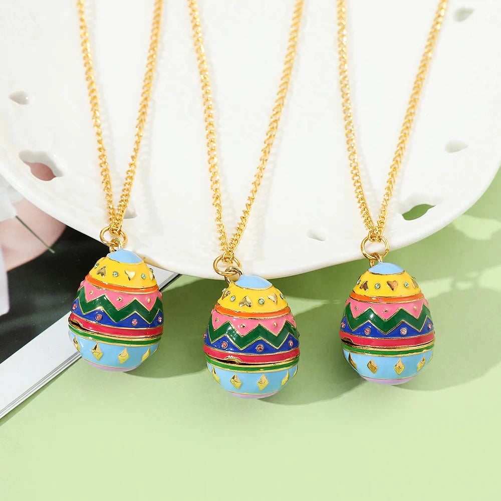 Handmade Enamel Faberge Easter Christmas Eggs Pendant Jewelry Cute Y2k Hello Kitty Sanrio Necklace Mystery Gifts for Women Girl