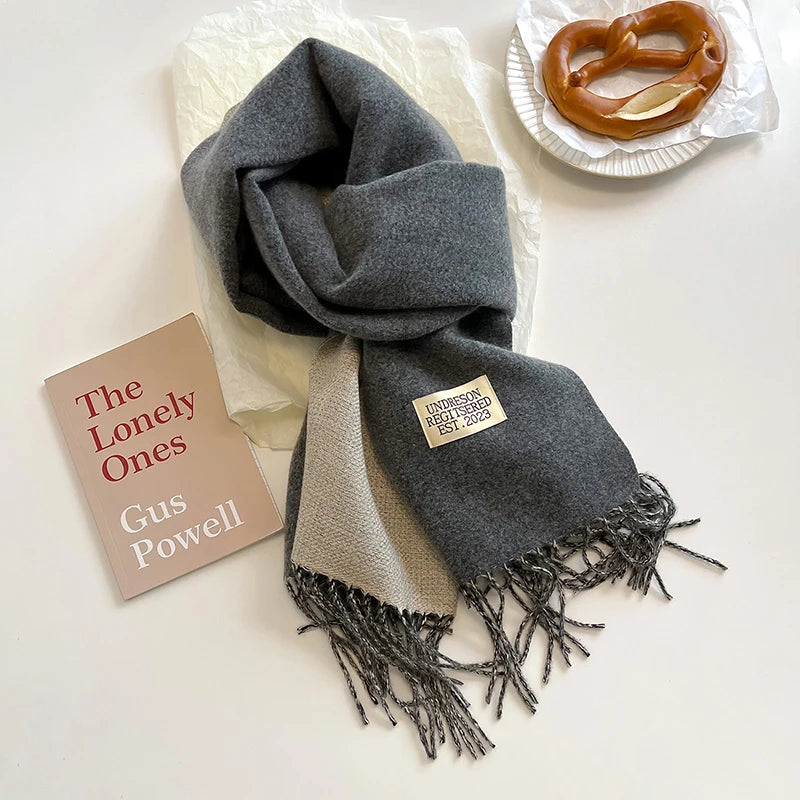 2023 New Fashion Cashmere Scarf Warm Winter for Women Korean Style Knitted Solid Color Double Sided Wraps Neckerchief